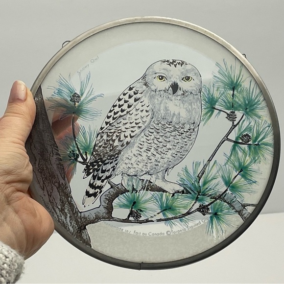 Snowy Winter Owl Pine Branch Sun Catcher - Picture 3 of 13